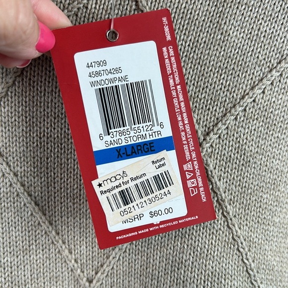 NWT Izod Mens diamond pattern tan sweater XL - Picture 6 of 7